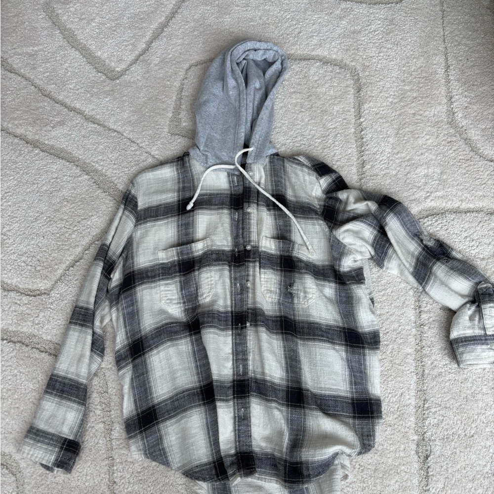 Distressed hooded flannel